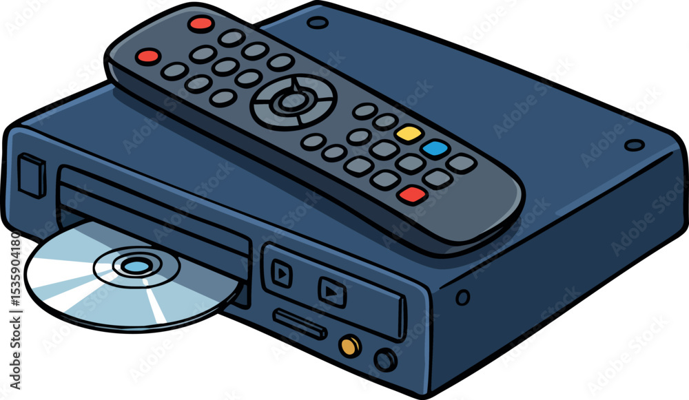 Fototapeta premium DVD player with remote control and disc inserted technology illustration vector 