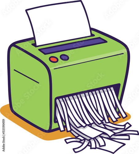 Green Paper Shredder Machine Destroying Documents Illustration Vector 