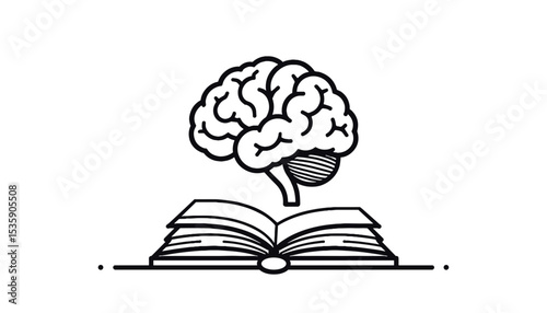 Open book with a brain symbolizing knowledge and learning on a white background