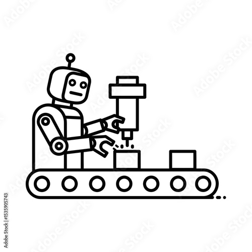 Robot assembling components on a conveyor belt in a factory setting