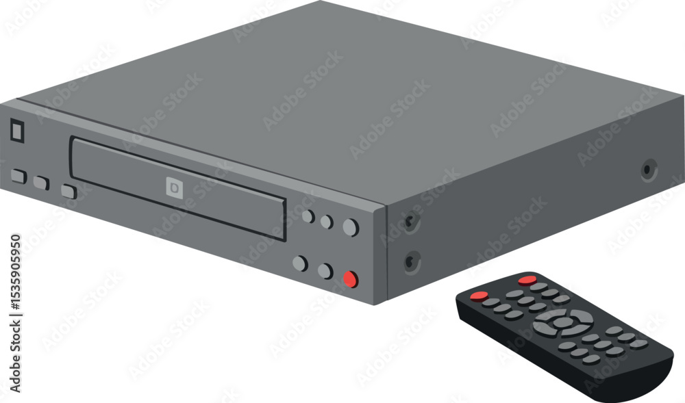 Fototapeta premium DVD player and remote control vector illustration in gray color electronic device 