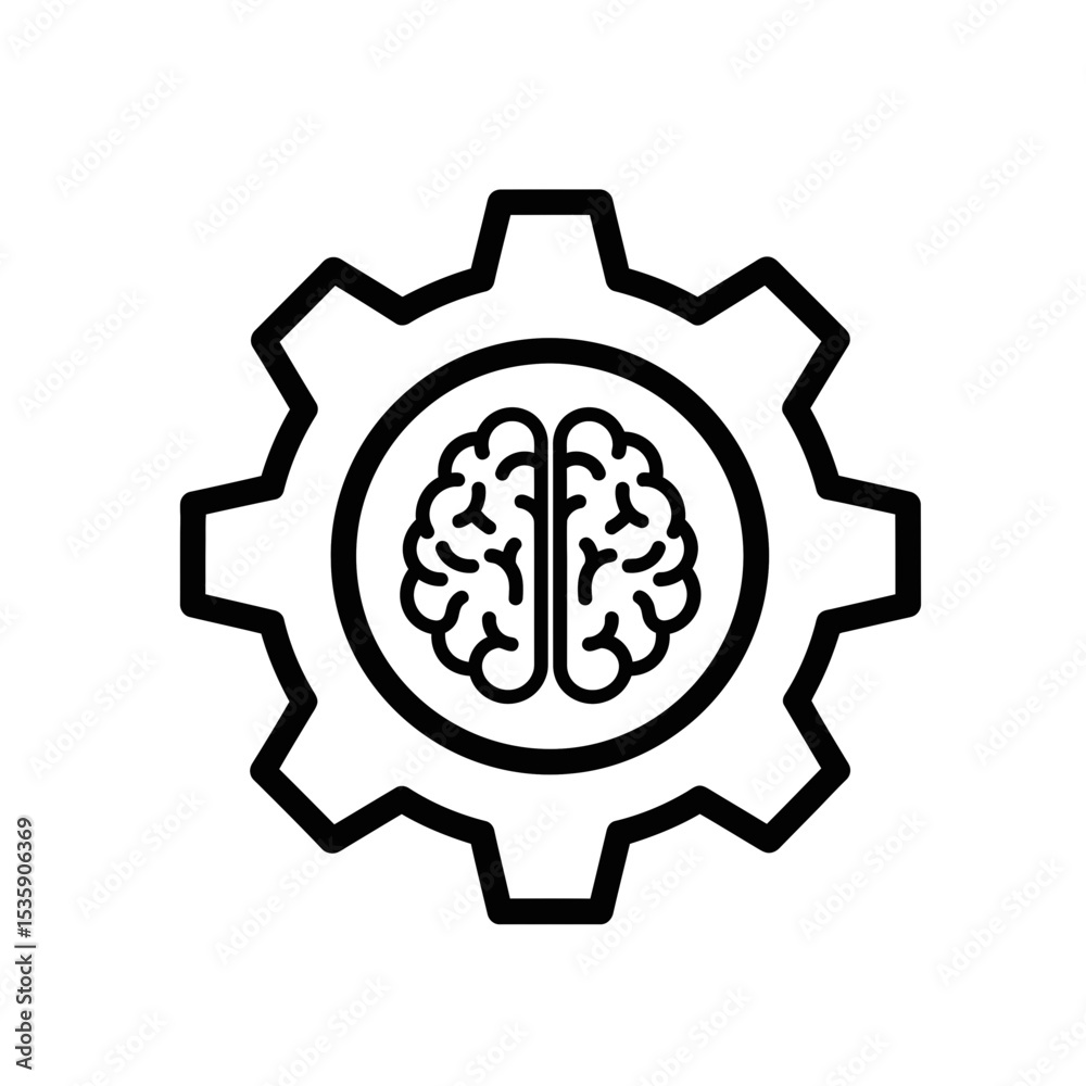 Artificial intelligence brain inside gear icon design Artificial intelligence brain inside gear icon design
