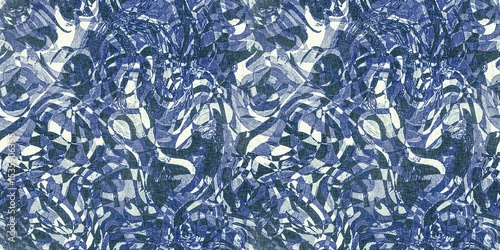 Dye wash indigo blue textur border fabric effect background. Seamless edging trim pattern in masculine Japanese block print style. Perfect for washing tape, ribbon and banner design
