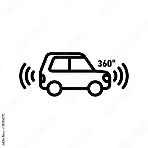 Car with 360-degree sound detection icon in vector style