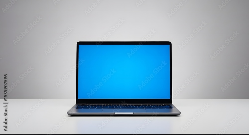 Fototapeta premium Laptop with Blue Screen on Desk