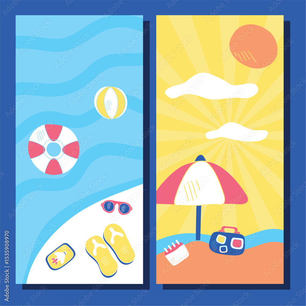 Naklejka premium Summer Hand Drawn Vector Set Collection