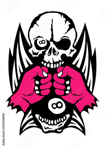 billard tete de mort poing ferme aile logo sport