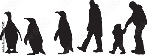 penguin with men vector silhouettes