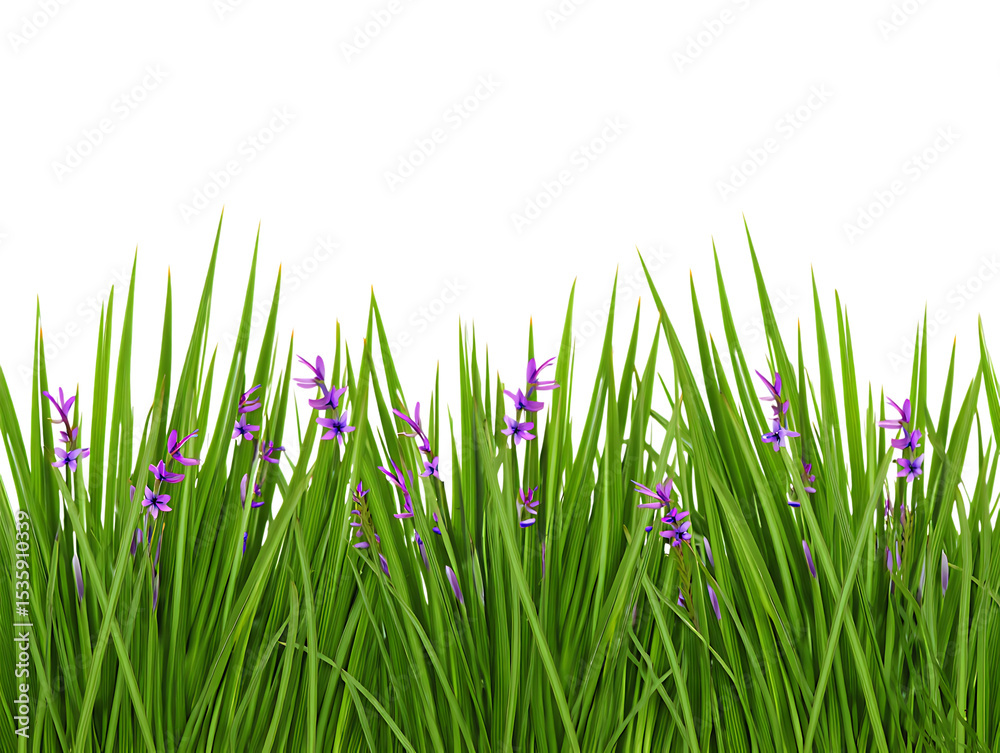 Fototapeta premium Vibrant Purple Flowers Blooming in Lush Green Grass A Nature's Delight