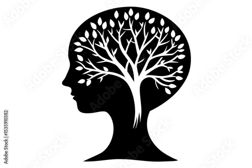 Surreal Art: Head with Tree Growing Inside – Mind-Bending Conceptual Illustration