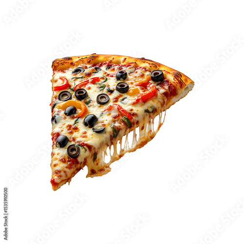 Delicious Pizza Slice with Black Olive Topping Isolated on Transparent Background, png