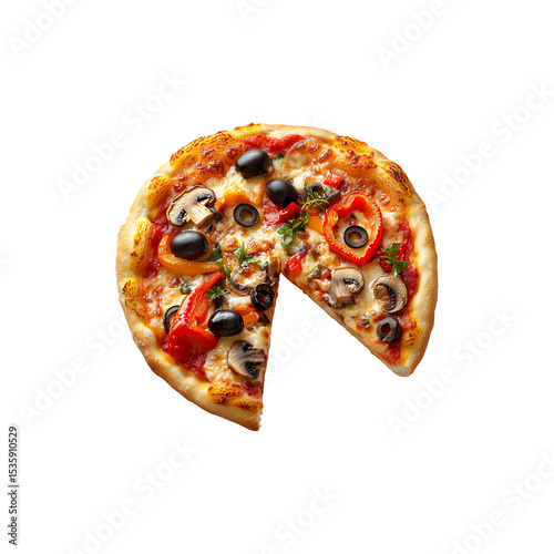 Crispy Pepperoni and Olive Pizza Slice Perfect for Menus or Cutouts,  Isolated on Transparent Background,png