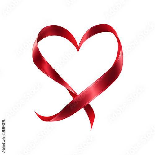 Romantic Red Ribbon Heart Symbol  Isolated for Valentine's or Love Themed Designs, isolated on transparent background ,png