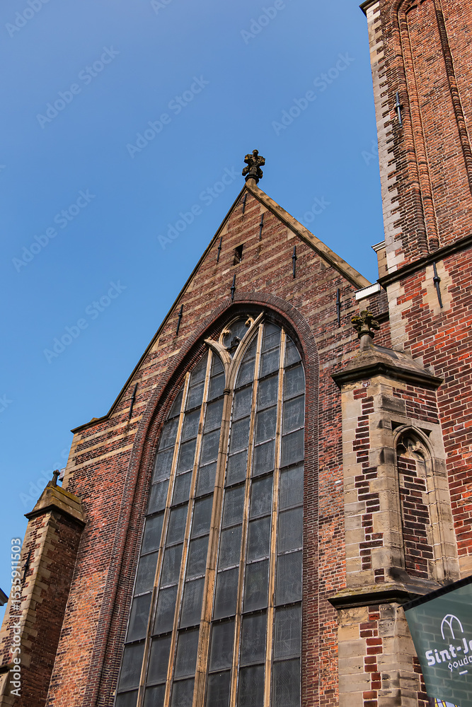 Fototapeta premium Saint John Church (Sint-Janskerk), was built in XV - XVI centuries, longest church in Netherlands 123 meters. Saint John Church dedicated to John the Baptist patron saint of Gouda. GOUDA, NETHERLANDS.