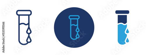 set of colored pixel perfect Blood sample icon 1, 1 silhouette, 1 unexpanded, Medical icon showing a blood sample tube for testing.