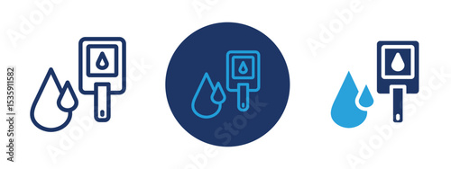 set of colored pixel perfect Blood sugar icon 1, 1 silhouette, 1 unexpanded, Icon showing blood drop with glucose meter for sugar level test.