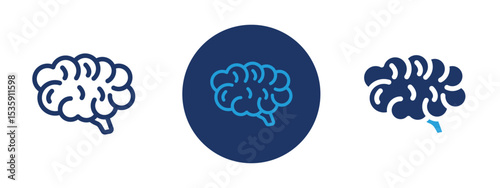 set of colored pixel perfect Brain icon 1, 1 silhouette, 1 unexpanded, Icon of human brain representing mental health and intelligence.
