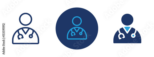 set of colored pixel perfect Doctor icon 1, 1 silhouette, 1 unexpanded, Doctor with stethoscope icon representing healthcare.