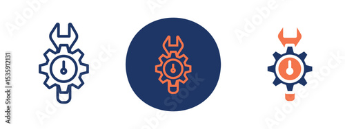 set of colored pixel perfect Fast repair icon 3, 1 silhouette, 1 unexpanded, Broken gear mended with bandage icon.