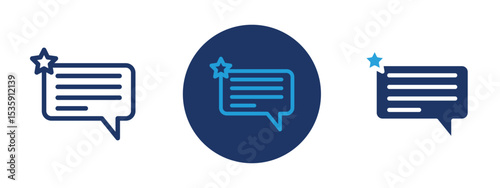 set of colored pixel perfect Feedback icon 1, 1 silhouette, 1 unexpanded, Speech bubble with star symbolizing rating feedback.