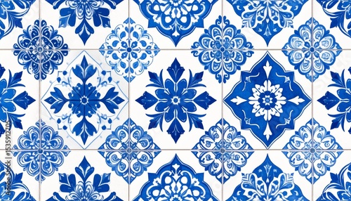 地中海ブルーの陶器タイル背景