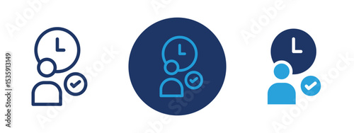 set of colored pixel perfect Punctuality icon 1, 1 silhouette, 1 unexpanded, Clock icon representing punctuality and being on time.