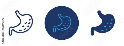 set of colored pixel perfect Stomach icon 1, 1 silhouette, 1 unexpanded, Human stomach icon for digestive health or medical use.
