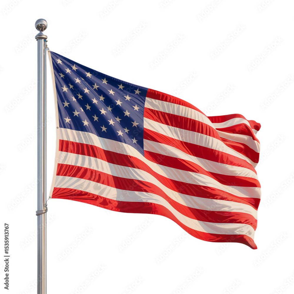 Fototapeta premium American flag waving proudly on a pole outdoors usa red wave on transparent background