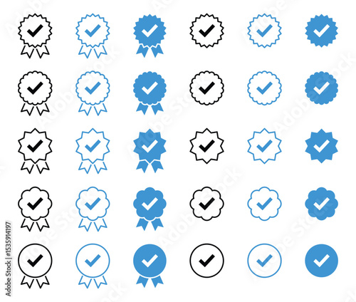 Check Mark, Verified account, certified medal, badge icon set vector design