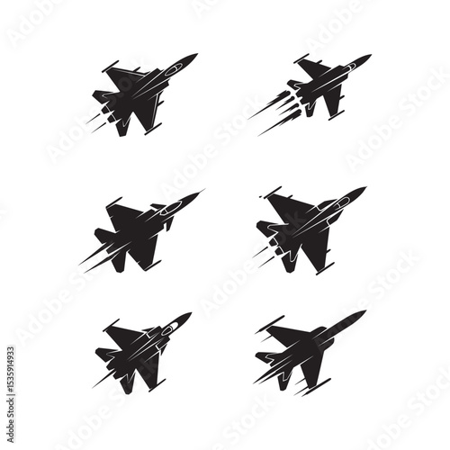 Jet fighter top view set vector.