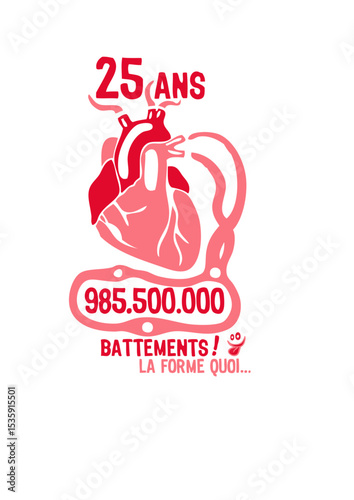 25 ans coeur battement anniversaire vie forme temps smiley.