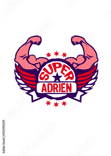 adrien super logo muscle bras prenom 