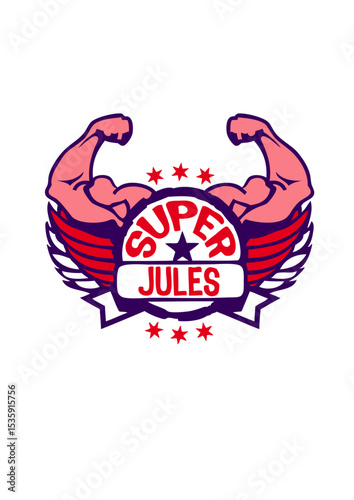 super jules logo muscle bras prenom