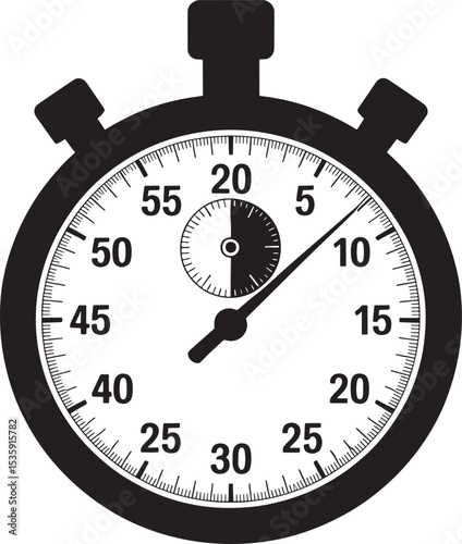 Black and white stopwatch illustration showing measurement of time in seconds and minutes