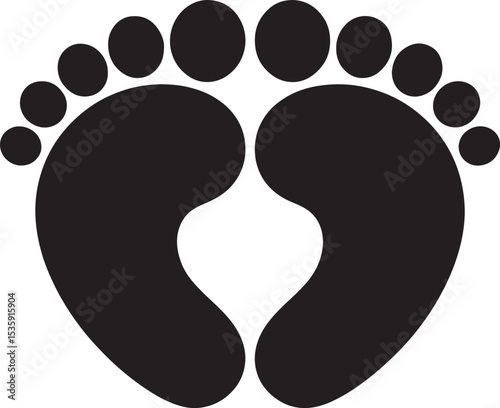 Black silhouette of two baby feet footprints on white background for design and concepts