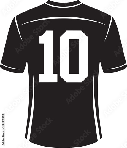 Black soccer jersey illustration showing the number ten on the back for team sports concepts