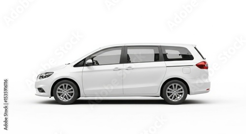 Side view of a modern white minivan against a plain white background.