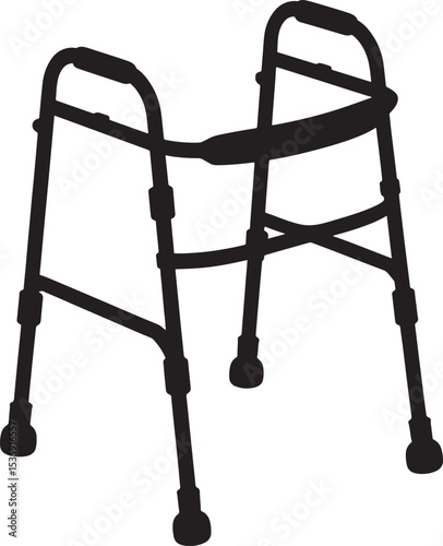 Silhouette of a medical walker isolated on white illustrating mobility and assistance for seniors