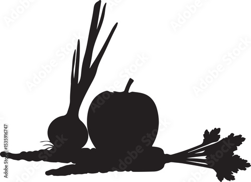 Onion Carrot with apple vector silhouettes