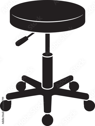 Simple black and white illustration of an adjustable swivel stool isolated on white background