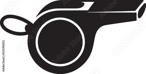 Simple black and white whistle icon representing sports and referee equipment