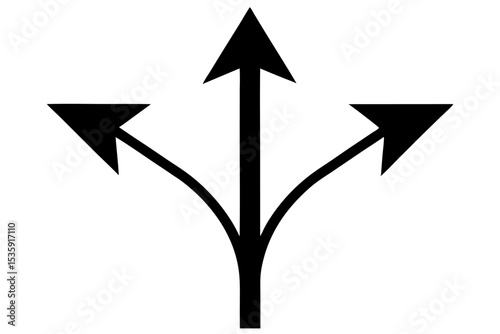 Black Forked Arrow Icon Three Way Split Path Symbol