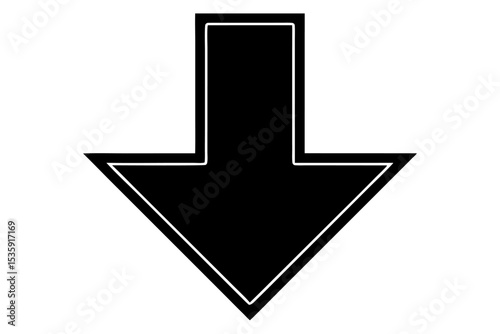 Black Stylized Downward Arrow Icon Solid Bold Outline 1