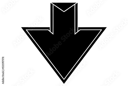 Black Stylized Downward Arrow Icon Solid Bold Outline