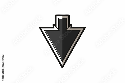 Stylized Black Downward Arrow Icon Grey Outline Triangle Shape