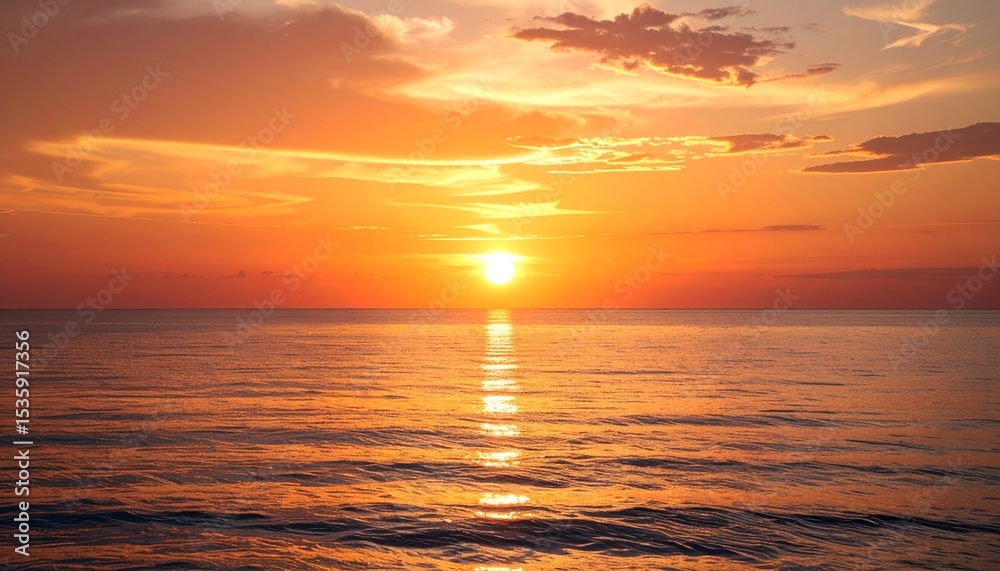 Fototapeta premium 海辺に沈むオレンジ色の夕日