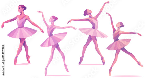 Ballet dancers poses illustration. Vector set of ballerina silhouettes in tutu.