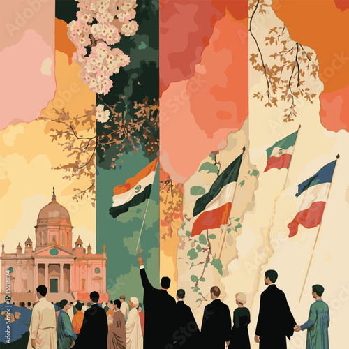 A vibrant vector illustration combining urban city silhouettes, floral patterns, and retro grunge textures—perfect for posters, wallpapers, business cards, and modern decorative or artistic design the