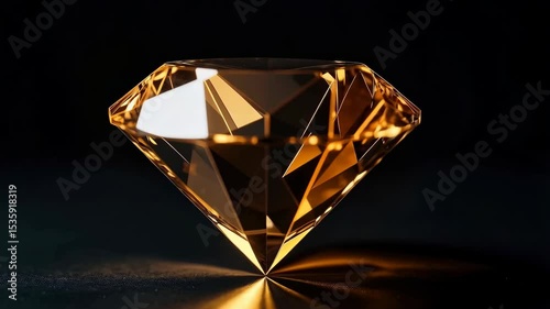 Elegant shimmering brown diamond gemstone on dark surface displaying facets and beautiful reflections under studio lighting.