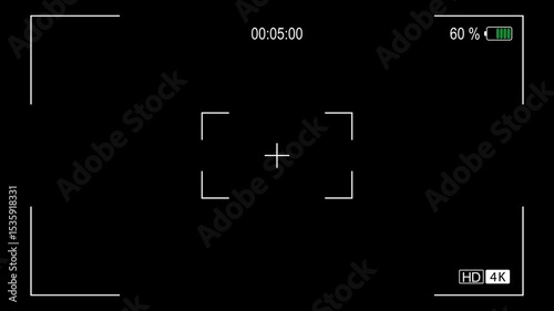 Camera viewfinder with display overlay and alpha channel. Useful for video production, motion graphics, and simulations.